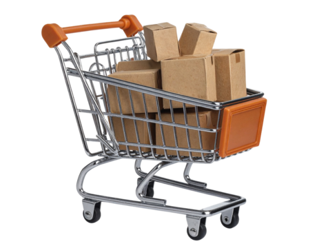 Shopping Cart Filled with Cardboard Packages, Isolated on Transparent Background PNG 