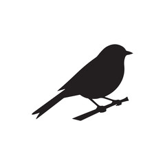 Blue bird with branch silhouette vector flat illustration design