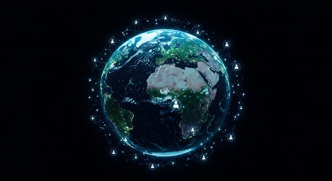 Global network of people connecting around the Earth, digital connections and technology