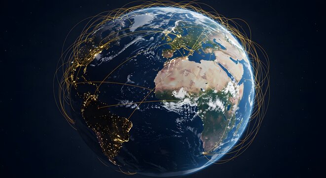 Global Network Connections on Earth Digital Data Flow Around Planet Technology Concept - Powered by Adobe