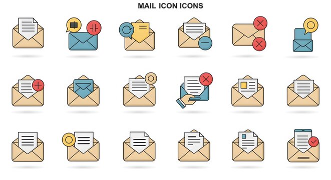 Modern Mail Icon Set: Envelopes with Notifications, Errors, and Actions