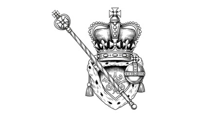 Obraz premium Crown with Scepter and Orb | Royal Crest, Heraldic Symbol for Branding, Graphic Design, and Historical Illustrations