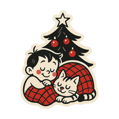 Naklejka premium PNG Cozy holiday illustration with cat.