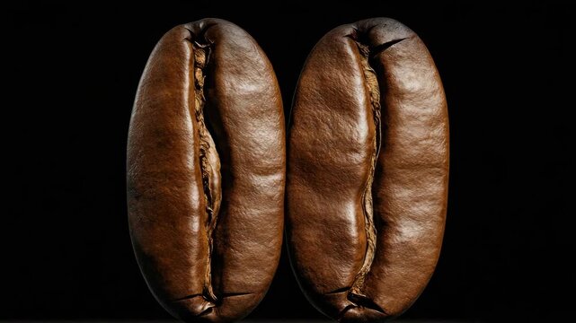 Two coffee beans on black background