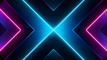 Abstract geometric background featuring neon blue and pink arrow shapes intersecting and pointing inwards on a dark backdrop.