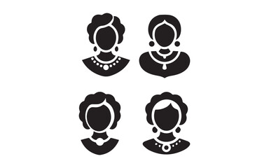Four silhouette portraits of women with jewelry isolated on white background