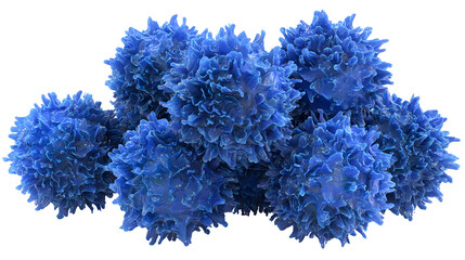 Detailed view of blue virus cells with spherical structure