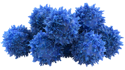 Detailed view of blue virus cells with spherical structure