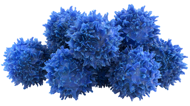 Detailed view of blue virus cells with spherical structure