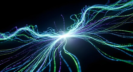 Abstract Glowing Data Lines Flowing on a Dark Background with Neon and Energy in 4K