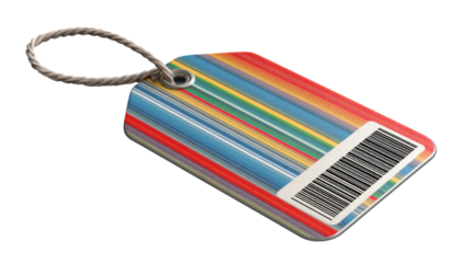 Bright colorful label tag with barcode on white background