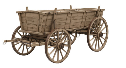 Antique wooden horse-drawn wagon with large spoke wheels and rustic texture isolated isolated on transparent background