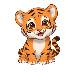 Cute Baby Tiger Cub Illustration: Cartoon Wildlife Animal Design isolated on transparent background