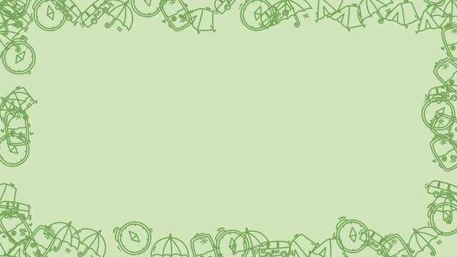 Minimalist Green Outdoor Adventure Icons Frame. Camping and Nature Theme Background.