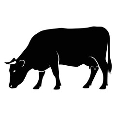 Silhouette of grazing cow on transparent background