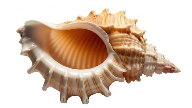Beautiful Sea Conch Shell Isolated on White Background,Seashell isolated on white,seashell close-up on a white background,sea ​​shell, seashell rotates,video,ai