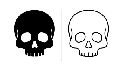 Skull icons with outline and solid fill with transparent background