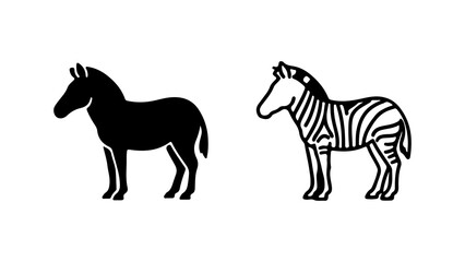 Horse and zebra side by side with transparent background