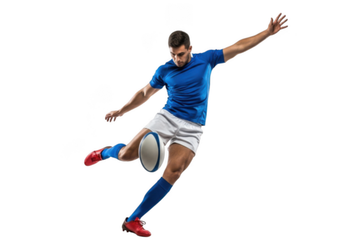 High resolution rugby player kicking ball action shot png, sports athlete isolated vector illustration, transparent background isolated on transparent background