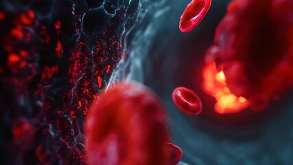 This stunning visualization showcases red blood cells flowing through a human blood vessel, illustrating the intricacies of circulation and biological processes. - Powered by Adobe