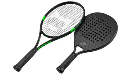 Modern tennis and padel racquets isolated sports equipment for professional athletes isolated on transparent background