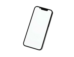 A sleek, modern smartphone levitates, showing a blank white screen, on a black backdrop