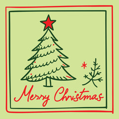 Simple hand drawn christmas tree with layered design elements and festive colors