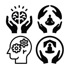 Set of icons representing mental health and well being concepts