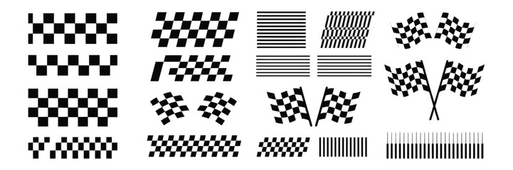 Racing Stripes & Checkered Flag Vector Set – Black & White Banner Vectors, Speed Lines, Track Icons, and Flags for Motorsport and Automotive Design Projects