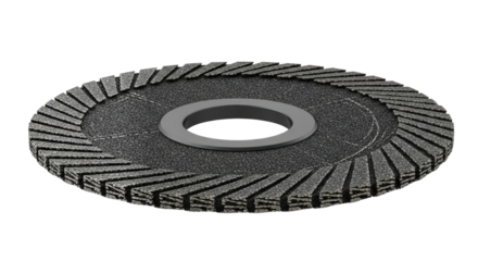 Close-up of abrasive flap disc for grinding and metalworking tools isolated on transparent background