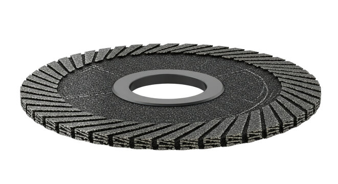 Close-up of abrasive flap disc for grinding and metalworking tools isolated on transparent background