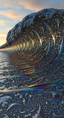 Majestic Ocean Wave Crashing with Intricate Details and Golden Light.