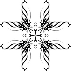 Ornate black swirls and curves forming a symmetrical abstract design