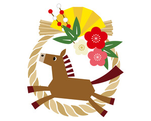 2026年令和8年お正月の午年の年賀状デザイン　馬のしめ縄イラスト5