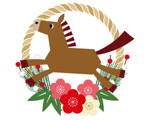 2026年令和8年お正月の午年の年賀状デザイン　馬のしめ縄イラスト6