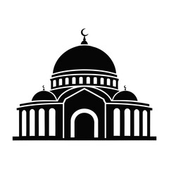 Minimalist Black Mosque Icon with Domes and Arches on White