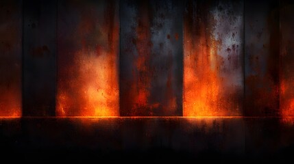 Fototapeta premium Dark metallic surface with glowing orange and red textures.