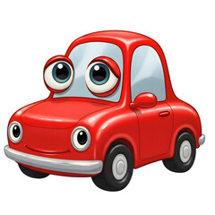 Red Cartoon Car Illustration:  Friendly Vehicle Character Design for Children's Media isolated on transparent background