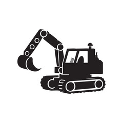 Naklejka premium Black Excavator Machine Vector Design – Industrial Digger Vehicle Isolated on White Background