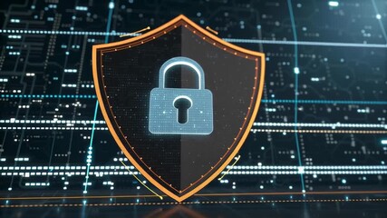 Digital security shield with padlock symbol against data background for cybersecurity concepts - Powered by Adobe