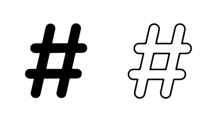 Hashtag symbol outline and solid with transparent background
