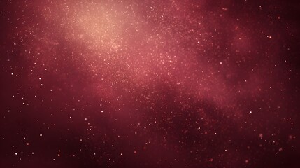 Glowing particles drift in a rich red gradient background.