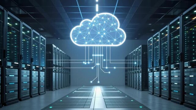 Modern data center with cloud computing technology concept and server infrastructure
