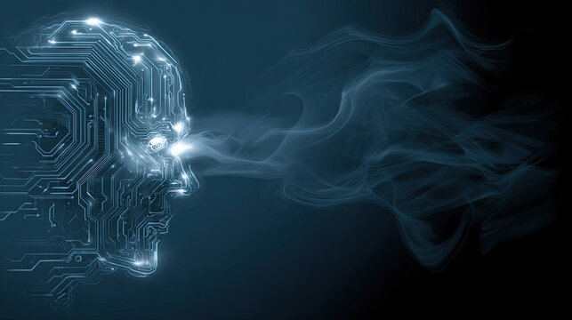 Artificial Intelligence A Digital Mindscape with Circuitry and Ethereal Smoke.