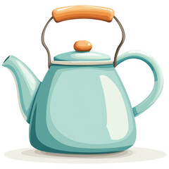 Obraz premium Blue kettle with wooden handle, metal spout, and lid on transparency background, kitchenware, retro style, cheerful and clean look