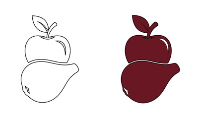Simple Line Art Apple and Pear Fruit Food Illustration
