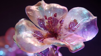 Obraz premium Translucent flower with shimmering petals illuminated with soft purple light.