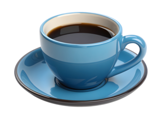 A blue cup of coffee isolated on white or transparent background