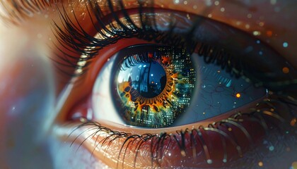 Vision of Tomorrow A Close-Up of a Sparkling Eye Reflecting a Digital Future