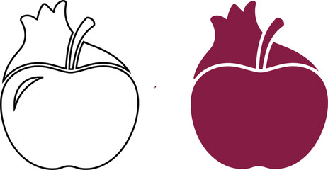 Minimalist Line Art Pomegranate Outline Fresh Fruit Food Illustration